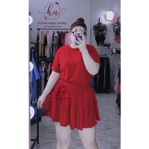 𝗕𝗜𝗚 𝗦𝗜𝗭𝗘 Set Áo Thun Chân Váy Xoè Trơn 𝟲𝟬-𝟵𝟱𝗸𝗴