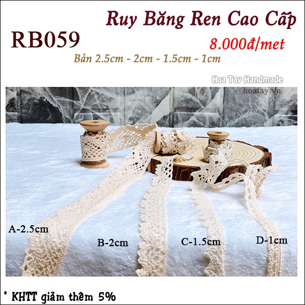 Ruy băng ren Vintage hàng cao cấp màu be nhiều kích cỡ RB059