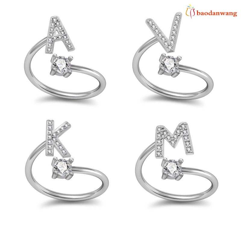 Nhẫn đeo tay với kích cỡ tùy chỉnh cùng họa tiết chữ cái tiếng Anh U/V/W/X/Y/Z tuỳ chọn quý phái cho nữ