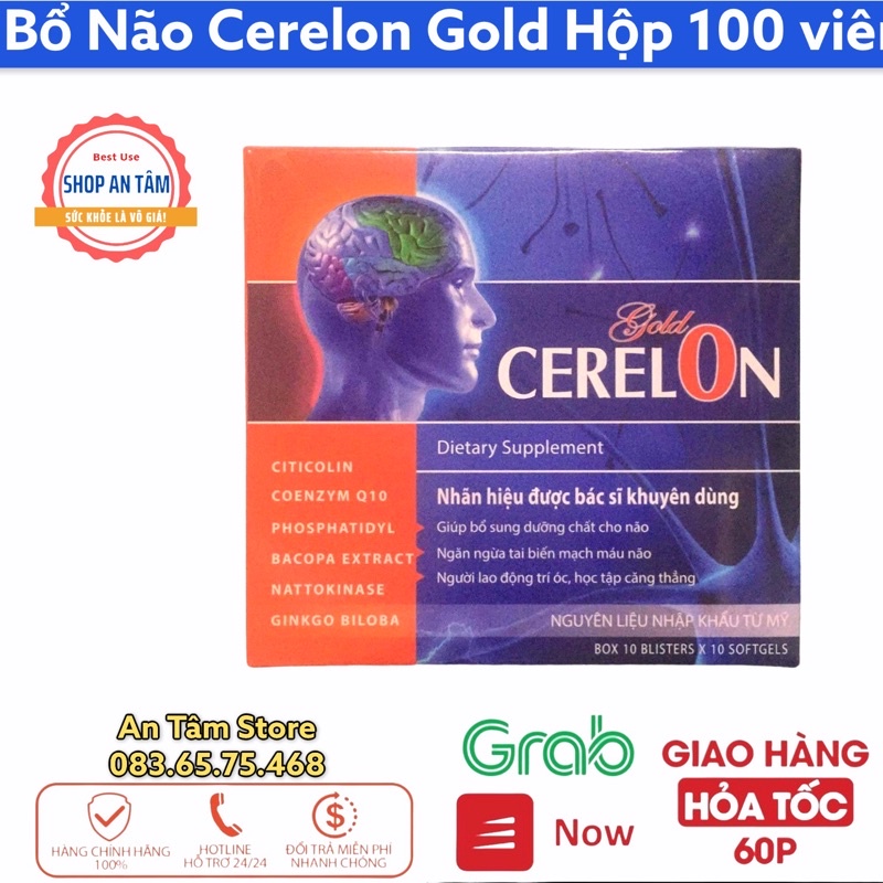 Viên uống bổ não Cerelon Gold Giúp hoạt huyết dưỡng não, bền thành mạch, mất ngủ, chóng mặt, ù tai, suy giảm trí nhớ