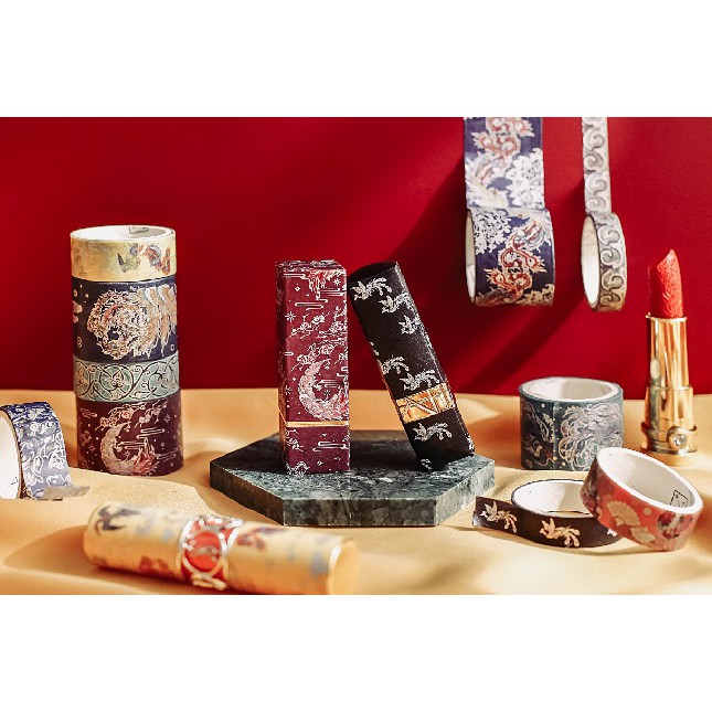Combo Sticker Washi masking tape băng dính cổ trang ánh nhũ phong cách Nhật Bản