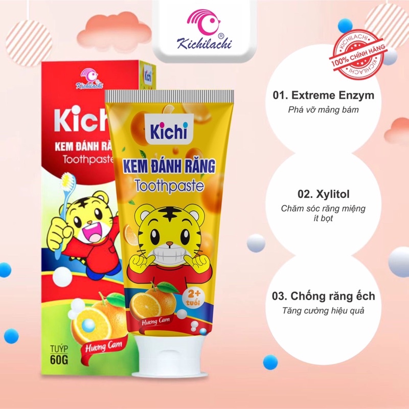 Kem Đánh Răng Cho Bé Nuốt Được Kichilachi , Bảo Vệ Răng Nướu Toàn Diện, Tuýp 60gr