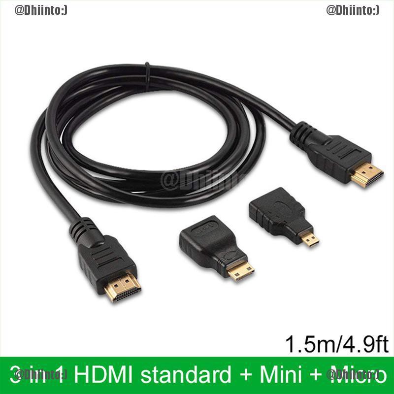 Cáp chuyển đổi hdmi micro + Hdmi + Mini 3 trong 1 1.5M 4.9Ft tốc độ cao mạ vàng