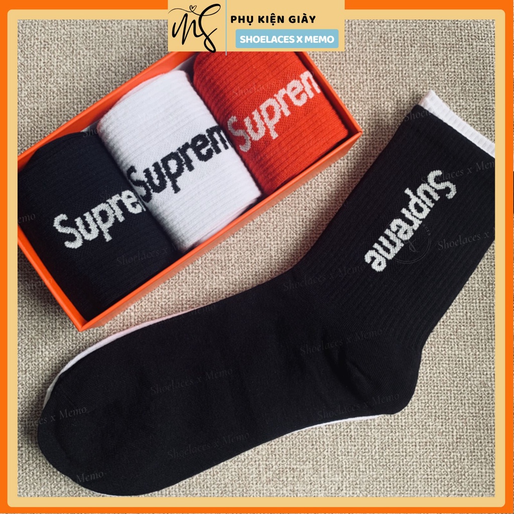 Combo 3 đôi tất Supreme full box ,tất vớ cao cổ Supreme Crew Socks SPT3- [ Tặng Kèm Đầu Dây Giày ]
