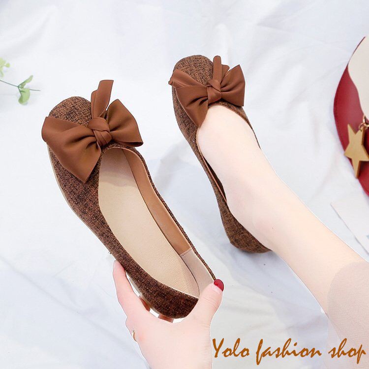 Giày bệt búp bê nữ vải dạ thắt nơ xinh xắn - B12 | BigBuy360 - bigbuy360.vn