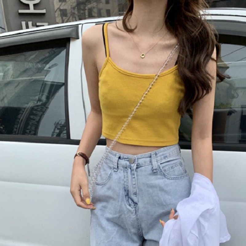 Áo Croptop Hai Dây Màu Sắc Trơn Thời Trang Mùa Hè Cho Nữ