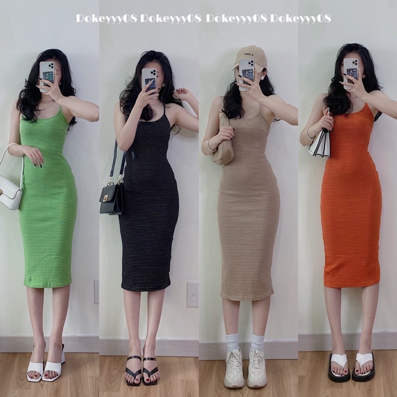 Váy body cổ yếm kẻ 567