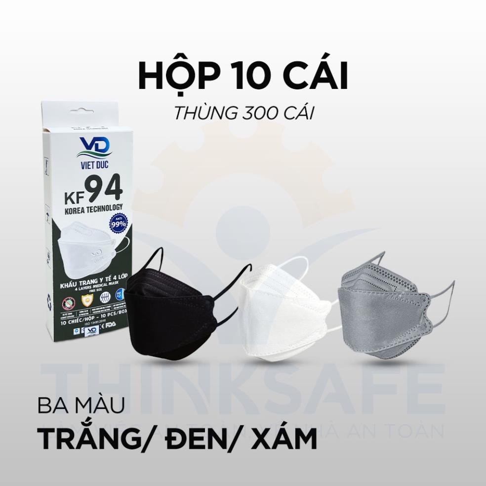 Khẩu trang KF94 chính hãng Việt Đức, công nghệ Hàn Quốc chống bụi kháng khuẩn 4 Lớp [Hộp 10 cái] , 3 màu