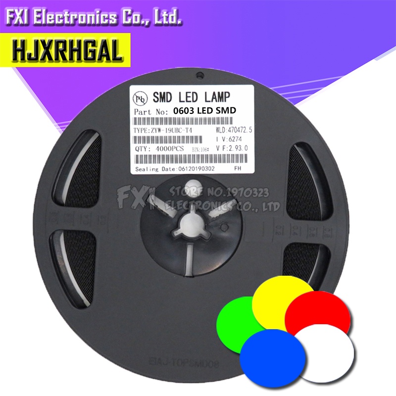 1reel 4000 Đi Ốt Đèn LED 0603 SMD Ánh Sáng Vàng / Xanh Dương / Trắng