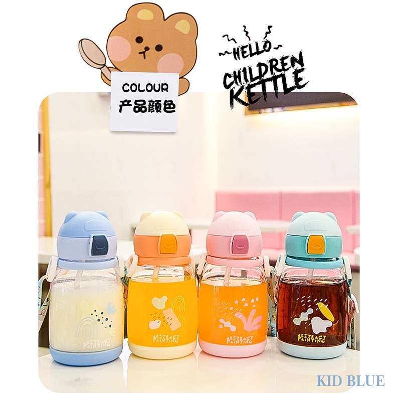 Bình Nước Nhựa 600ML Kèm Ống Hút Và Dây Đeo Dễ Thương Sáng Tạo Cho Học Sinh