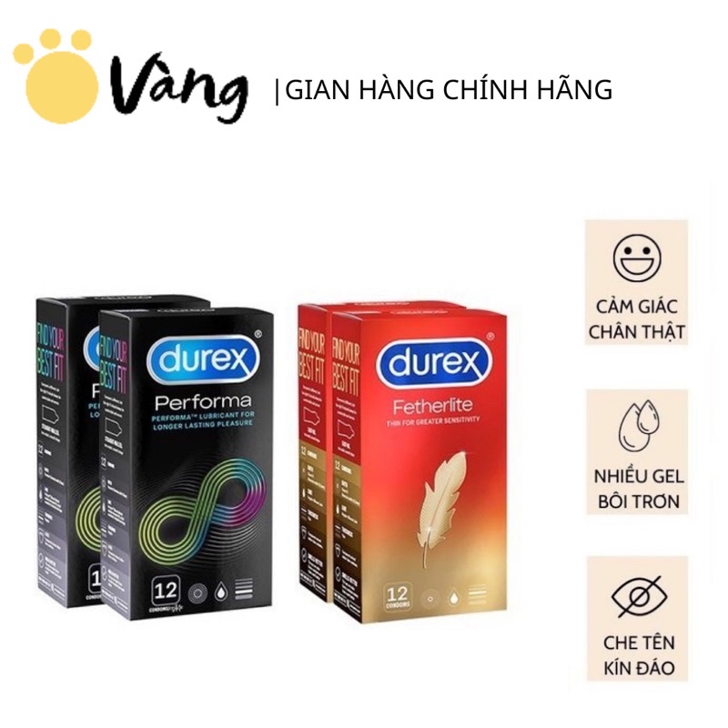 Combo 4 Hộp Bao Cao Su Durex Performa 12 Bao Và Durex Fetherlite 12 Bao