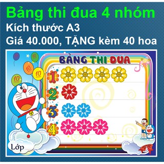 [Đồ dùng dạy học] Bảng thi đua 4 nhóm kèm 40 hoa
