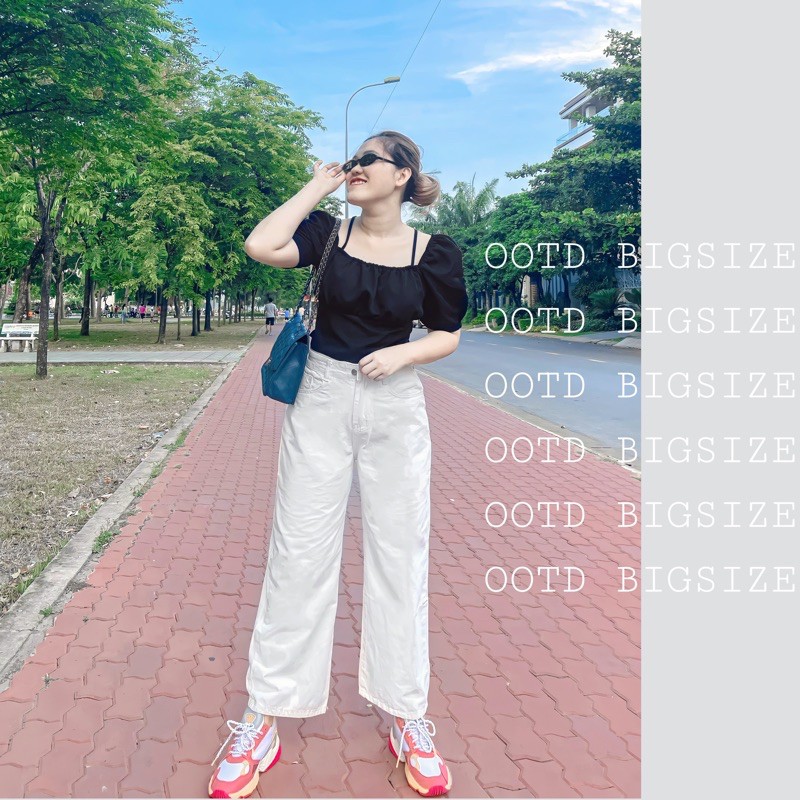 Quần ống suông kaki nữ trắng đen [OOTD BIGSIZE 60-90KG]