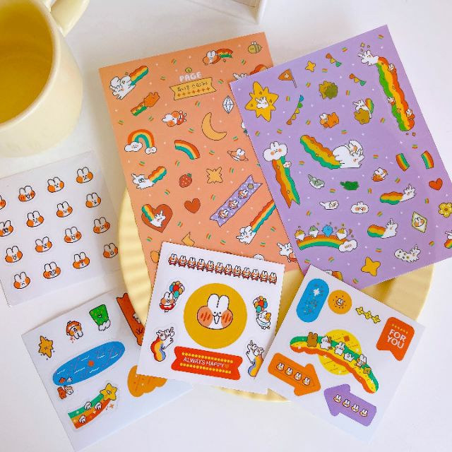Sticker Dán Trang Trí Sổ, Điện Thoại Ghi Chú, Bookmark Thỏ Cam Đáng Yêu