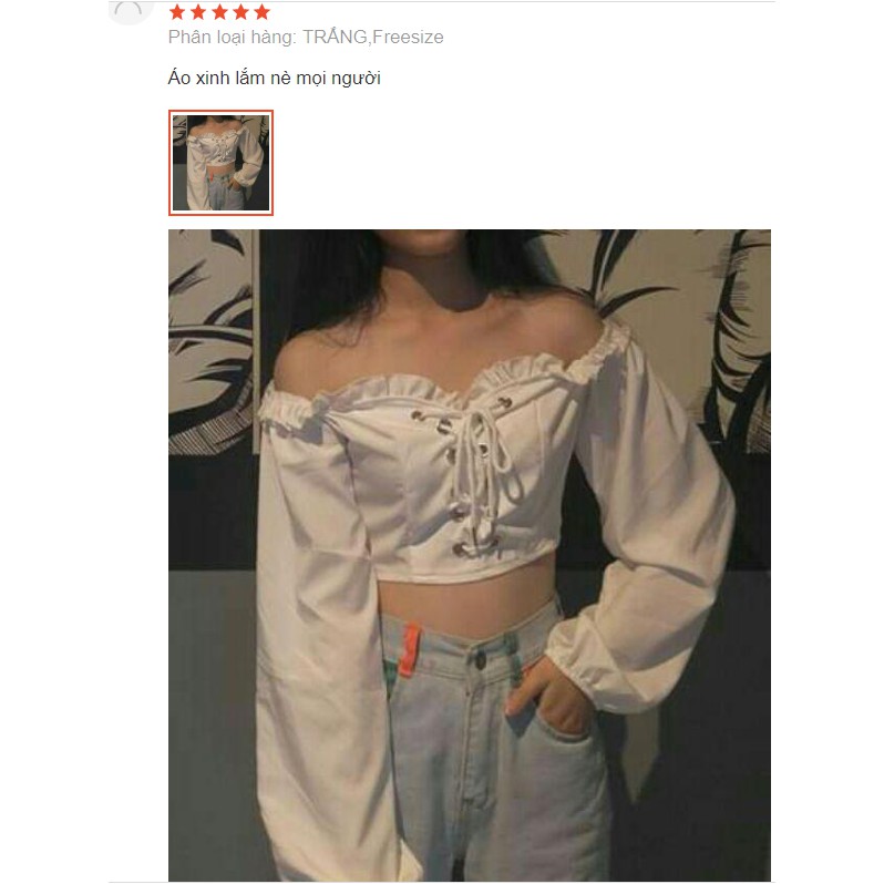 (SẴN) Áo croptop dáng ngắn hở eo buộc dây cách điệu hở vai dài tay A00157 | BigBuy360 - bigbuy360.vn