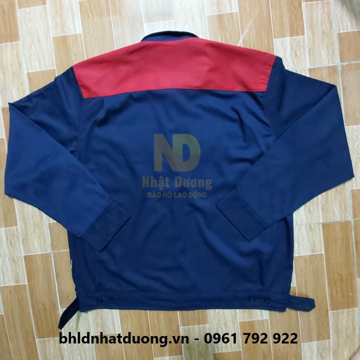 Quần áo bảo hộ lao động nam nữ TB11 vải kaki 65/35 màu xanh tím than phối đỏ -Nsafe
