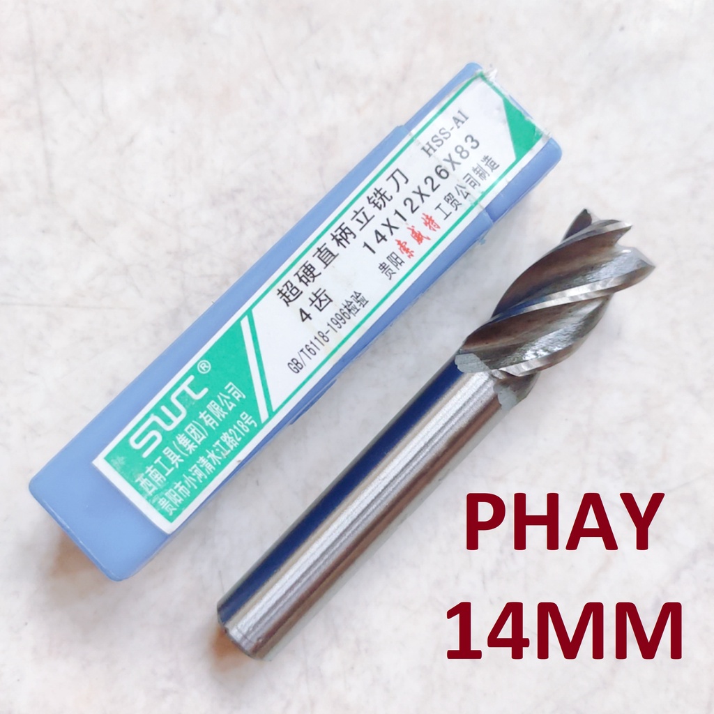 Mũi phay 14mm, 4 me cắt, chất liệu thép gió