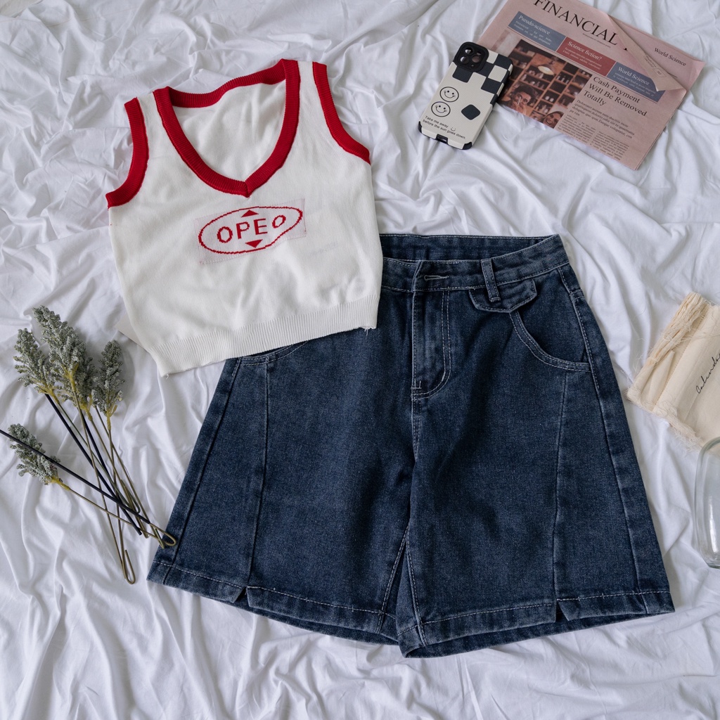 LEEVA - Áo ba lỗ croptop len đan nữ OPEO phối viền cá tính A281