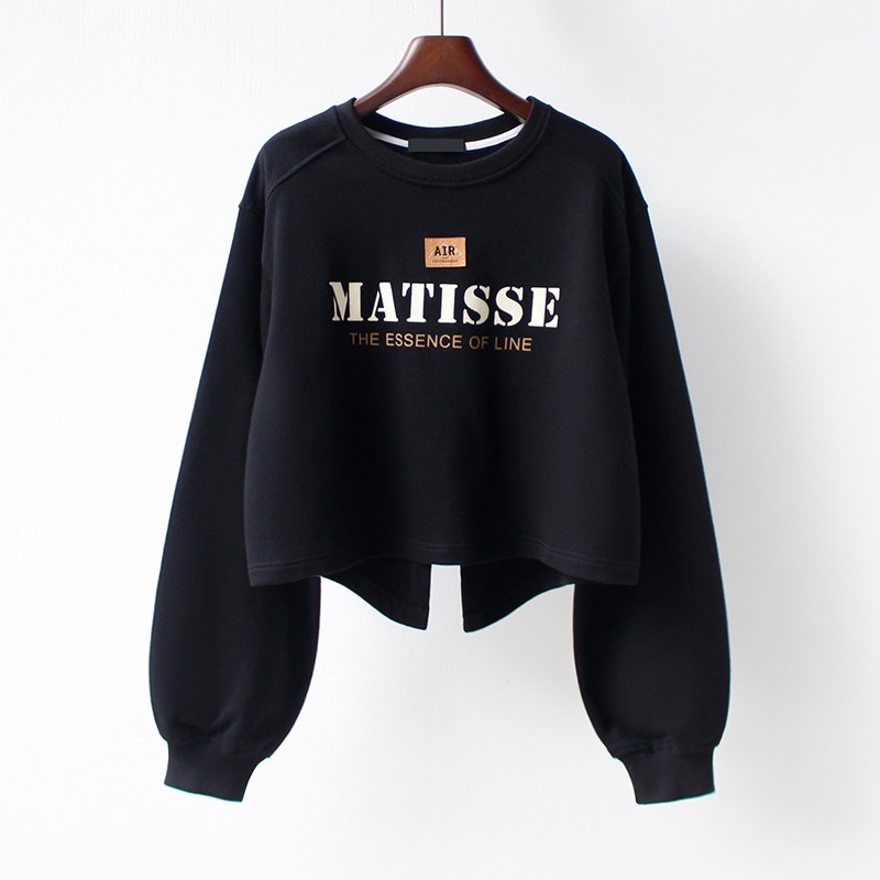 Áo sweater mỏng dáng rộng cổ thuyền lưng cao xẻ tà thời trang xuân thu cho nữ 2021