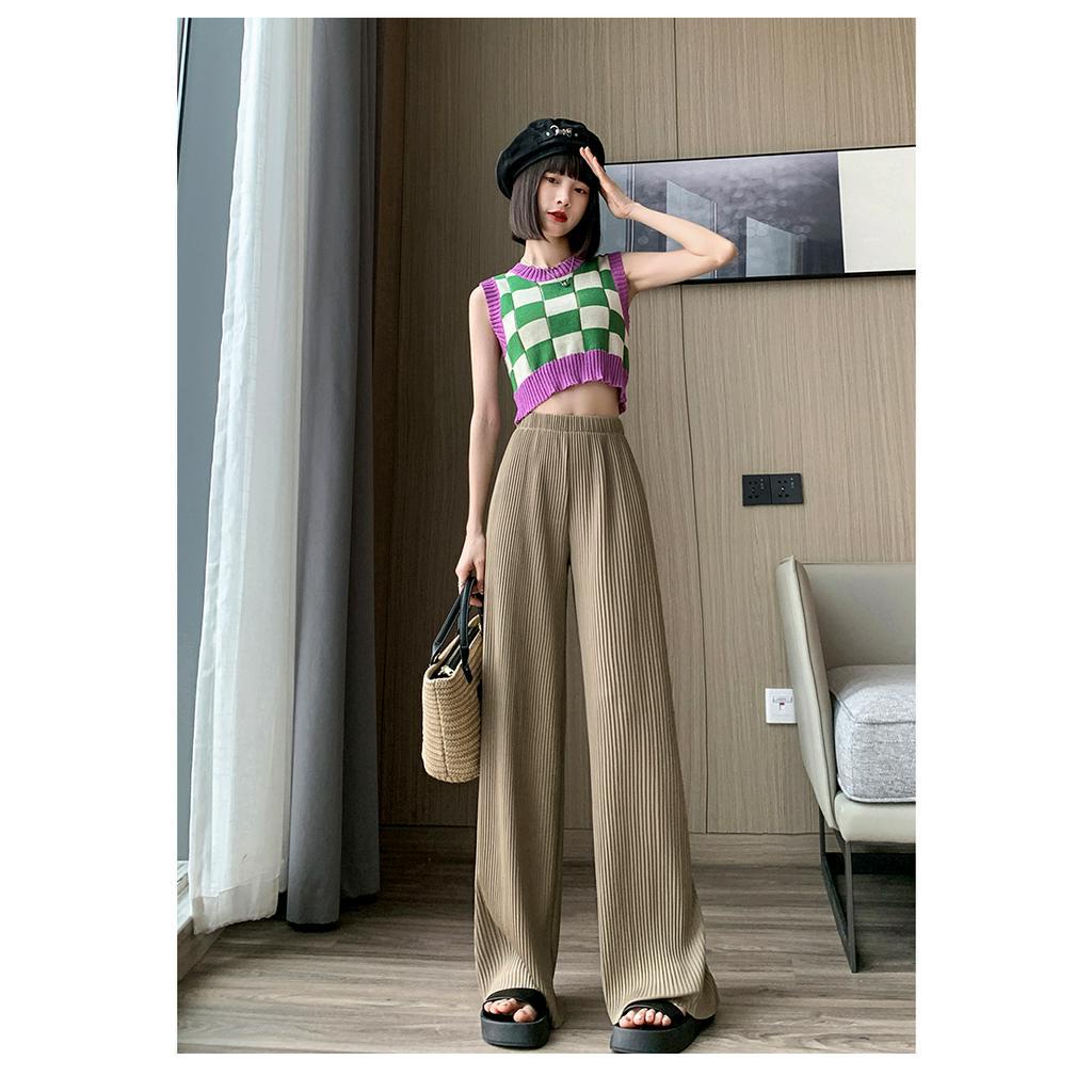 Quần dài nữ ống rộng lưng thun bigsize phong cách Hàn Quốc quần dài nữ ống suông chất liệu cao cấp thoáng mát hack chiều