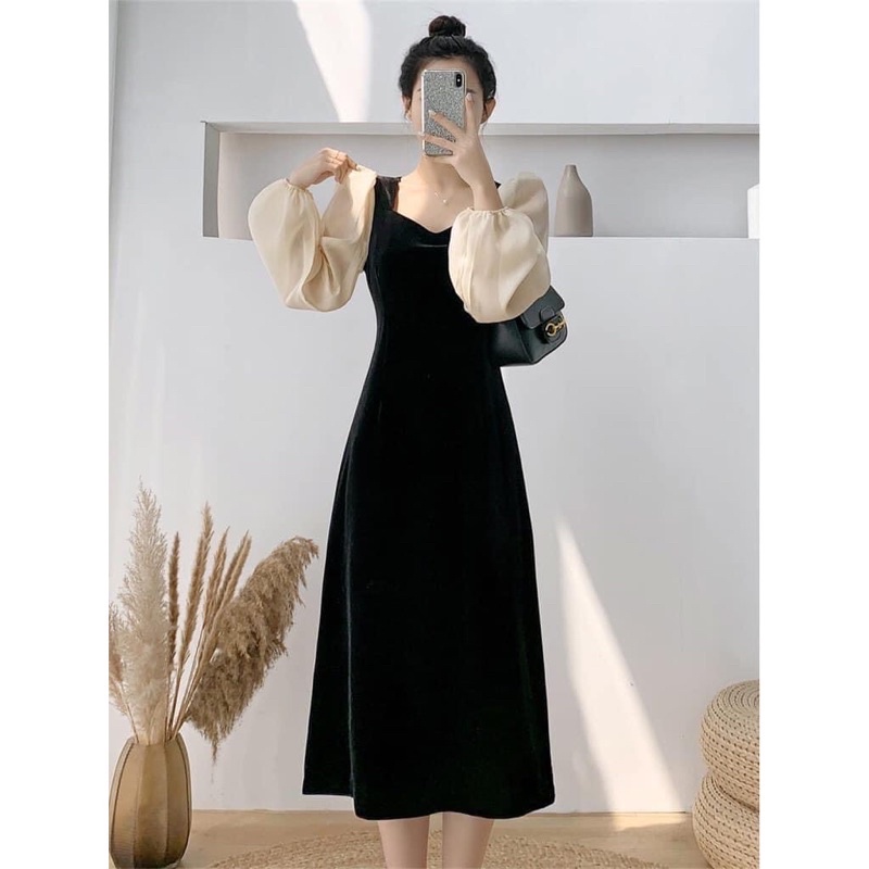 Váy nhung đen tiểu thư | BigBuy360 - bigbuy360.vn