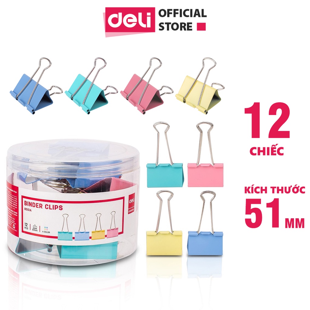 [LIFEMC02BPABAU -10% đơn 250K] Kẹp bướm màu 51mm Deli - 12 cái/ hộp - E8551A
