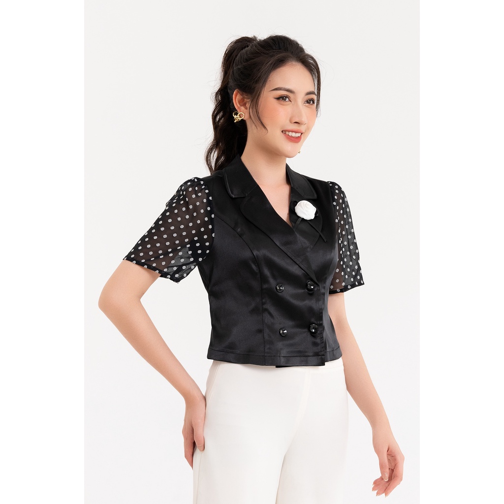 Áo Sơ Mi LAMER Cổ Vest Tay Phối L61H22H009