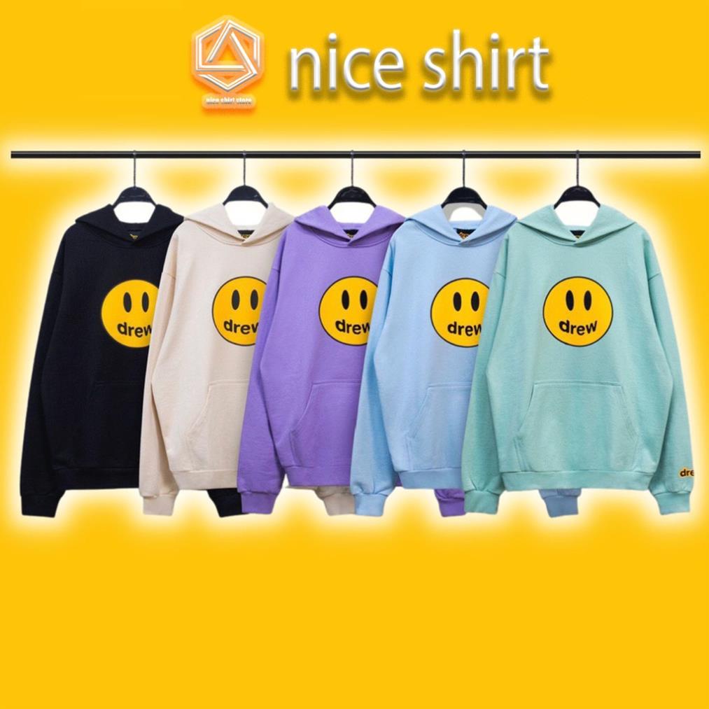 SALE Áo nỉ hoodie Drew House mặt cười unisex dài tay nam nữ cao cấp, áo phông nỉ bông sweater có mũ màu xám nâu, đen M24