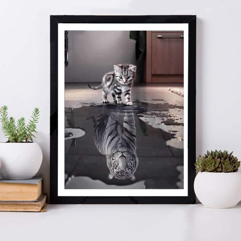 Bộ tranh đính đá 5D tự làm 30x30cm hình mèo/hổ trang trí phòng ngủ