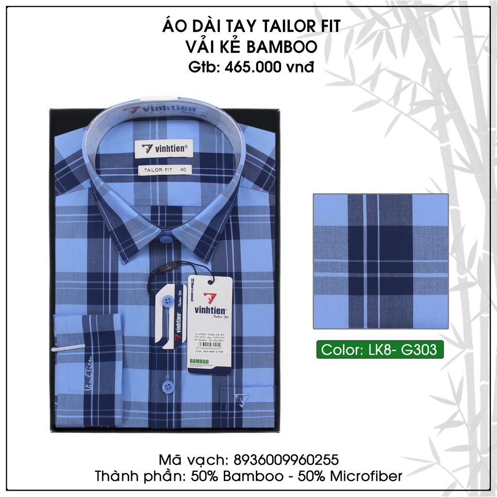 Áo sơ mi nam tay dài vạt ngang Tailor Fit Bamboo Vĩnh Tiến 465