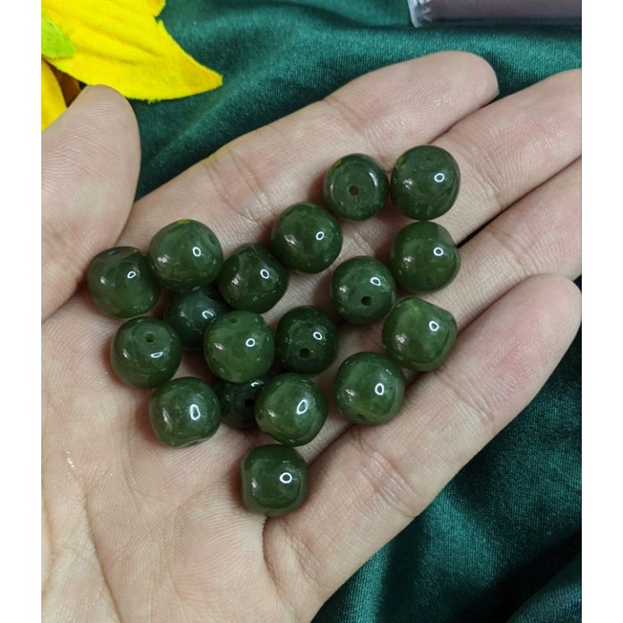 Hạt lẻ ngọc hoà điền màu xanh đậm 10mm, xâu vòng handmade, DIY