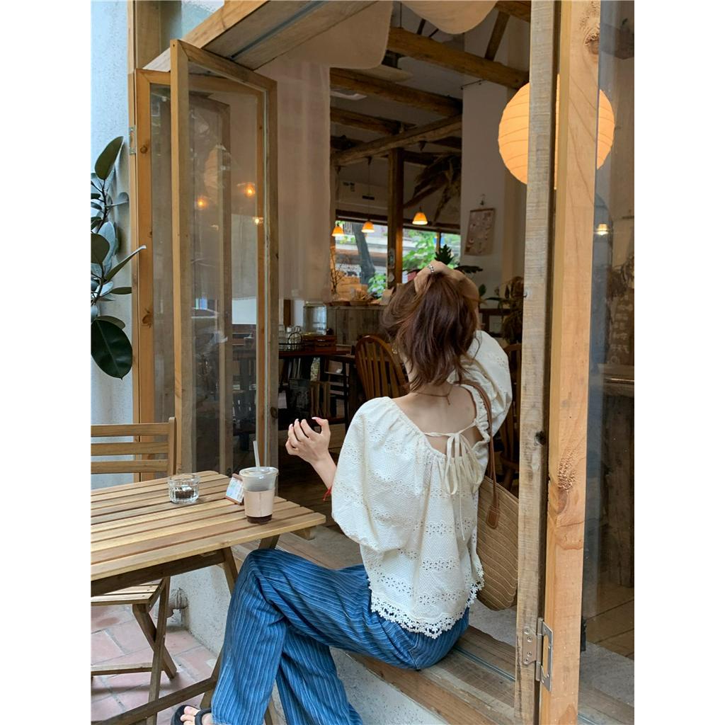 Áo Kiểu Tay Phồng Phối Ren Phong Cách Hàn Quốc Dễ Phối Đồ Thời Trang Mùa Hè 64182