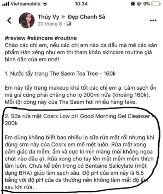 Sữa rửa mặt Cosrx Good Morning gel cleanser.