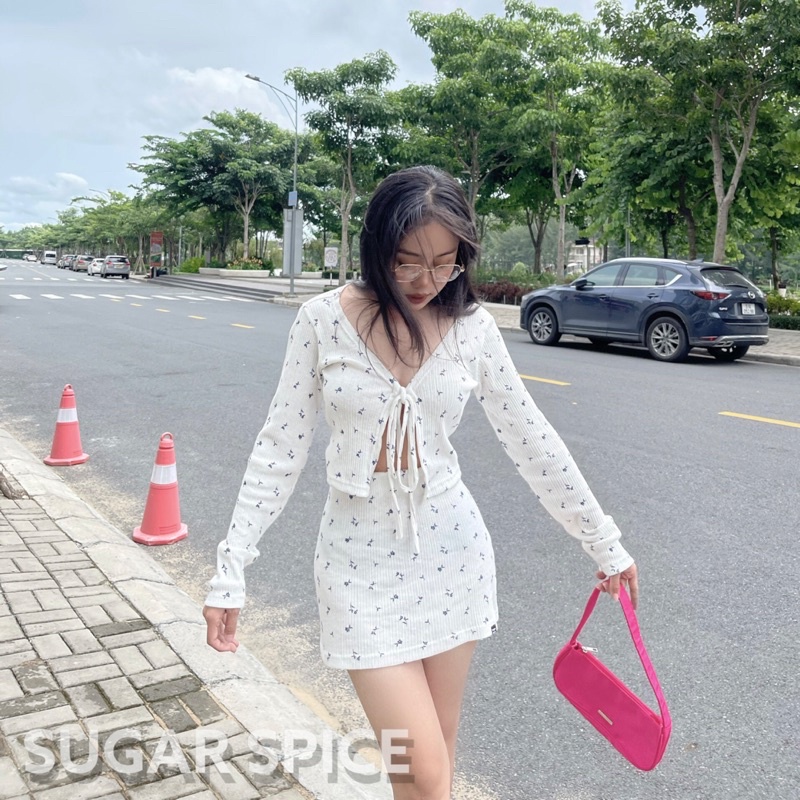 Set Áo Váy, Set Cardigan Váy Hoa Nhí Chất Vải Thun Mỏng SUGAR SPICE - Ginger Set