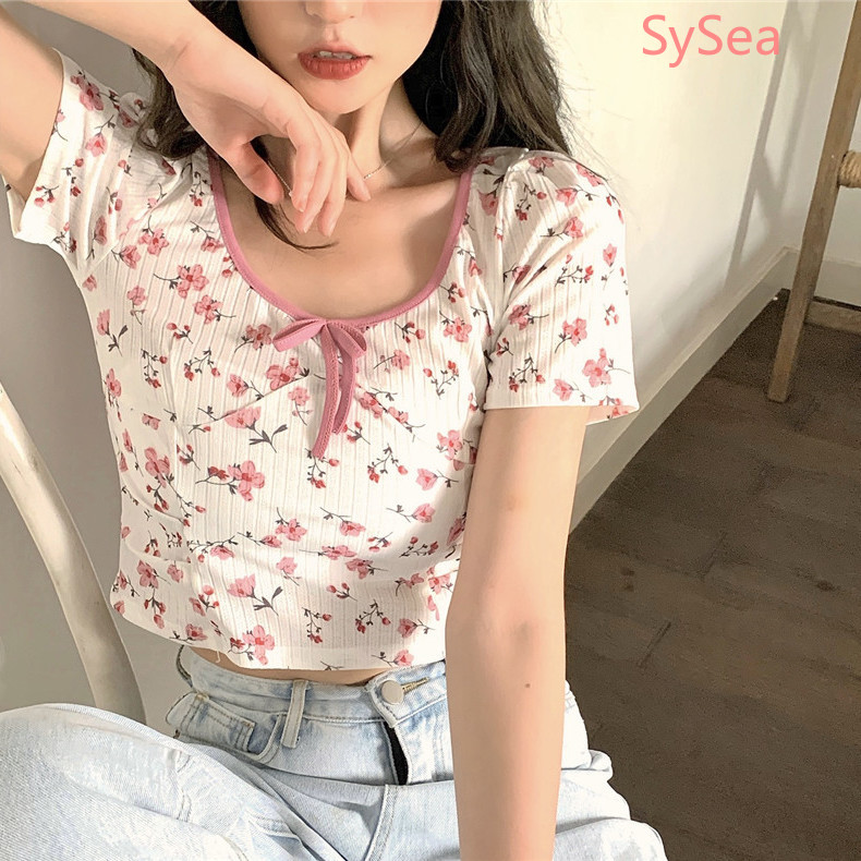 Áo Croptop Ngắn Tay In Hoa Kiểu Retro Thời Trang Mùa Hè Cho Nữ