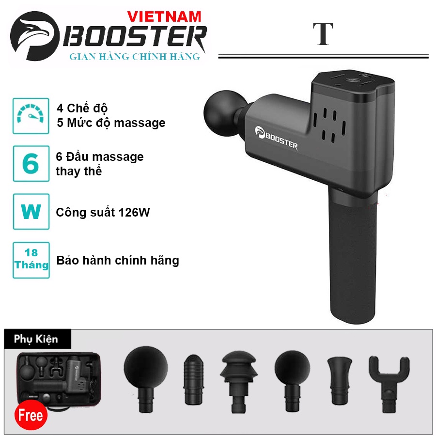 BOOSTER T 2021 - Súng Massage Gun Thư Giãn Cơ Bắp Trị Liệu Đau Nhức Mỏi Công Suất 126W - 6 Đầu