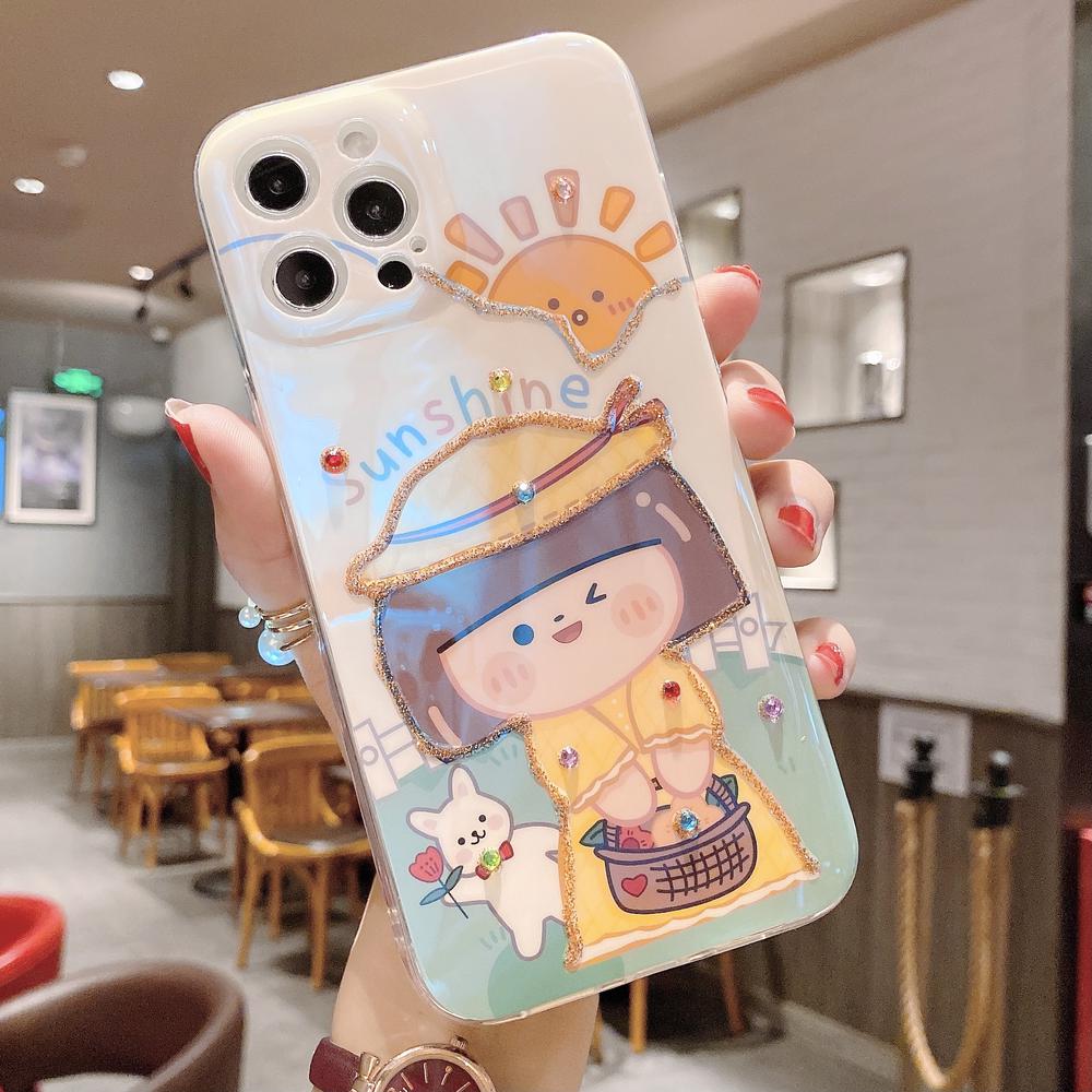 Samsung S21 Ultra A52 A72 A32 M02 A12 A02S A02 S20 Note 20 Ultra S21 S20 Plus S20FE Note 10 Plus Note10 Lite Lens Protector Case Edge Protector Shockproof Case Cartoon Printing Case S21+ Case Girl