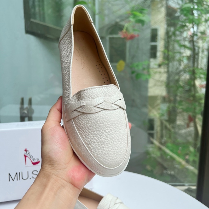 Giày slip on DA THẬT đế bánh mì VNXK, Giày lười đế bằng lót mút êm chân dễ phối đồ nữ, hàng Xuất xịn