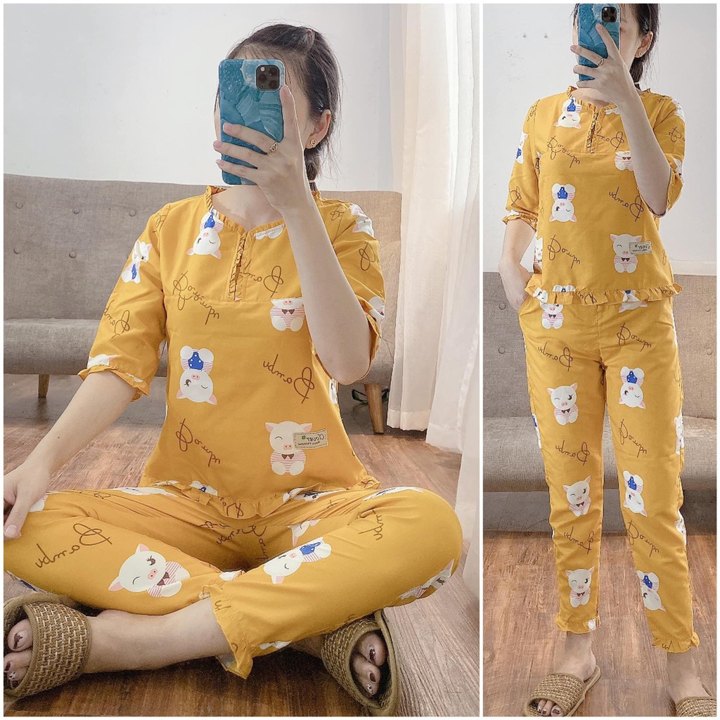 Bộ mặc nhà mùa thu chất kate thái, mềm không nhăn, từ 40-63kg