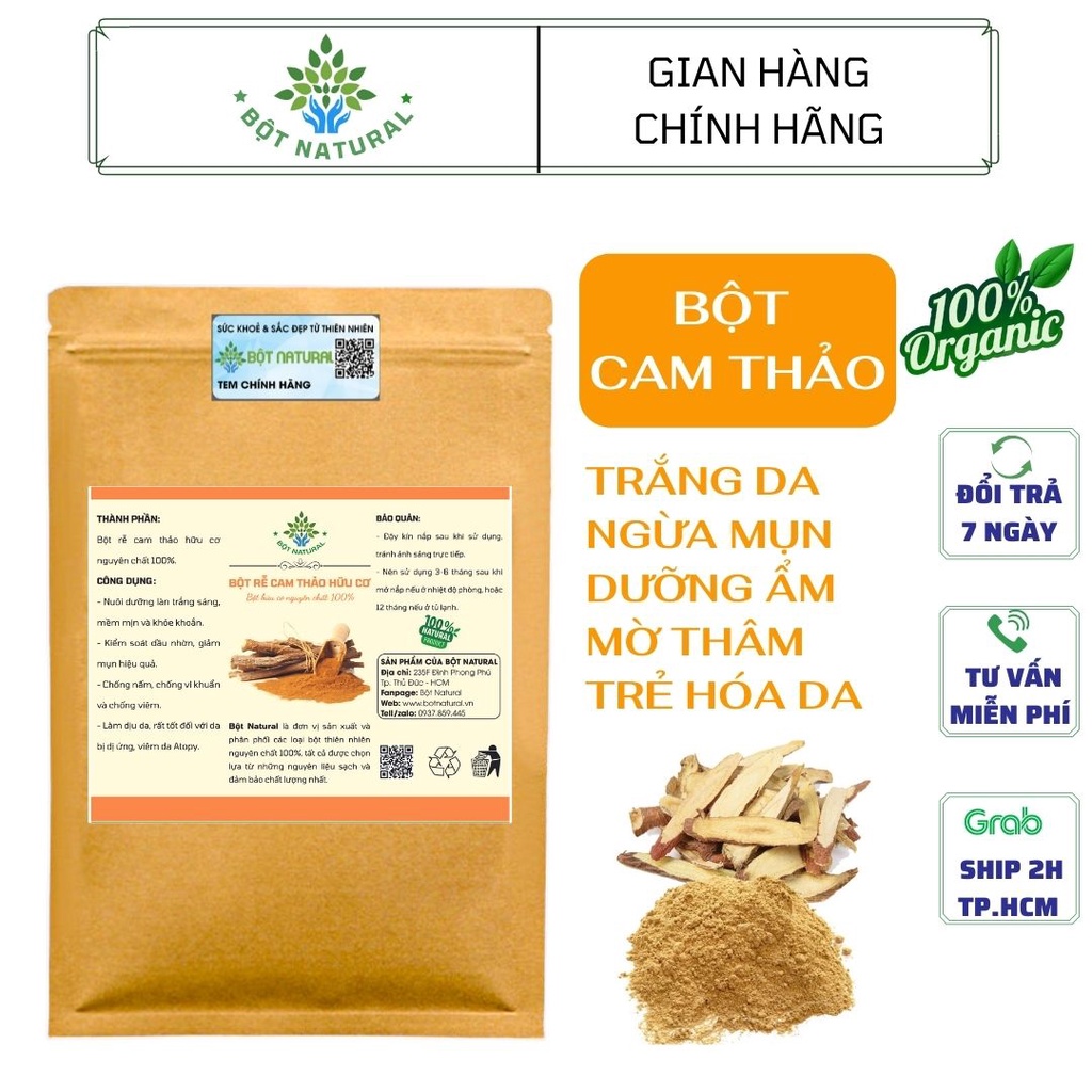 Bột rễ cam thảo nguyên chất 100% 200Gr - trắng da, ngừa mụn, mờ thâm nám | Bộ Natural