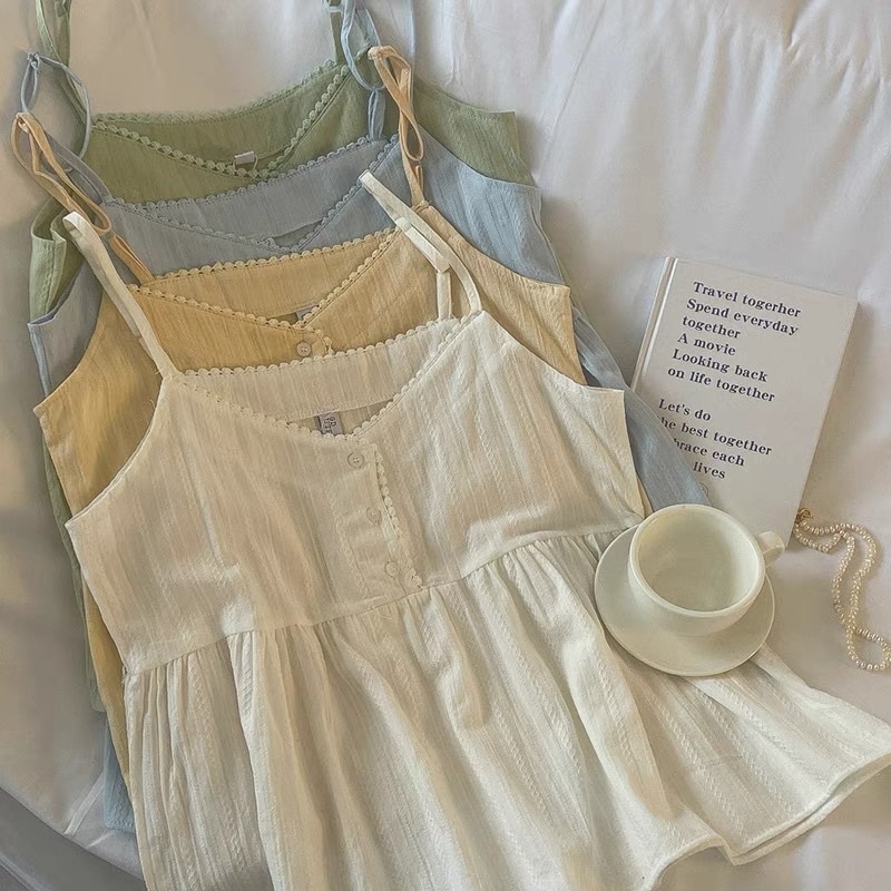 Áo hai dây babydoll vải cotton thô mềm mát