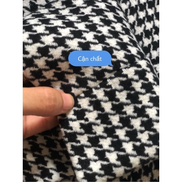 Set áo dạ tweed họa tiết răng sói phối chân váy lưới sang trọng kèm thắt lưng, có ảnh thật