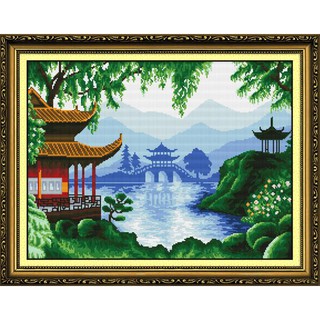 Tranh Thêu Chữ Thập Mái Đình Làng Biển RY2541 (KHÁCH TỰ THÊU) KT:63X49CM