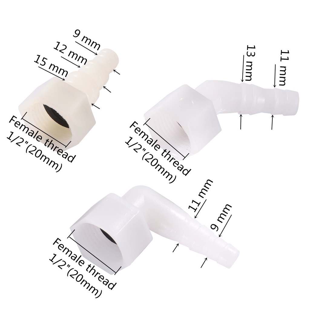 Đầu nối ống nước 1/ 2 "45 90 180 id 9~13mm