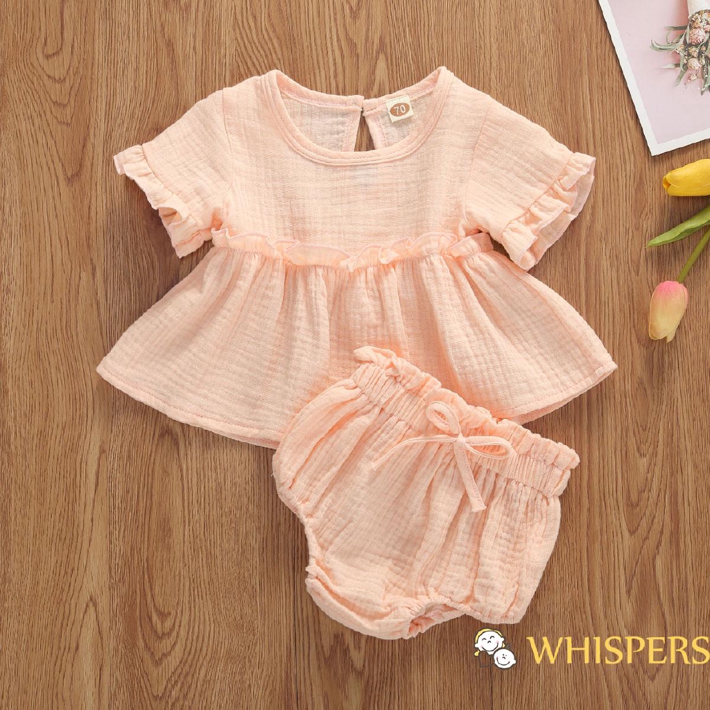 Set áo cổ tròn + quần short xinh xắn dành cho bé gái