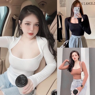 Áo Len Body Cổ Vuông Dài Tay Hàng Đẹp Chất Mềm⚡️Ảnh Thật
