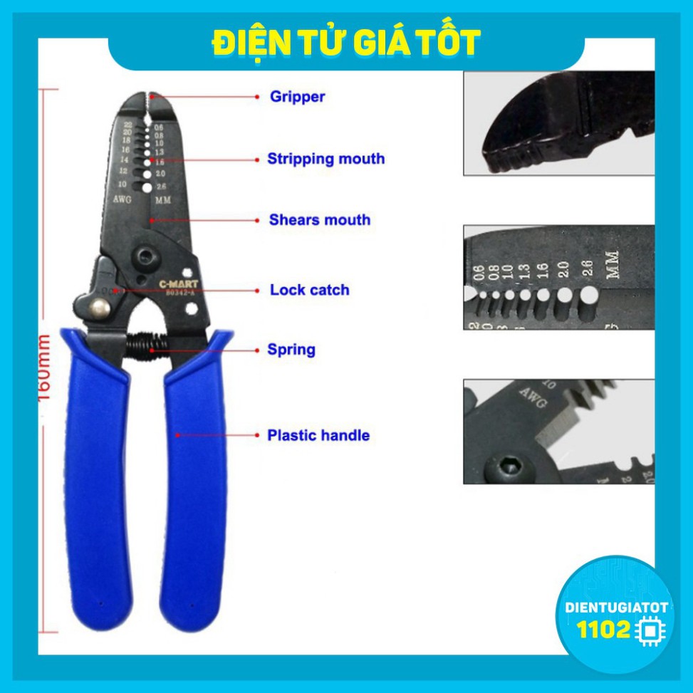 Kìm tuốt dây điện [ Loại Xin] C-Mart