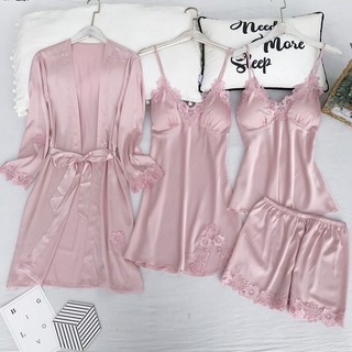 Set Áo Khoác 3 Món AMAKA Lụa Satin Cao Cấp AAK01AD01AS01