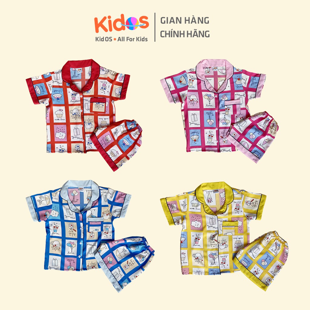 Đồ bộ Pijama lụa trẻ em cao cấp KidOS thoáng mát cho bé trai và bé gái từ 1 – 14 tuổi họa tiết kẻ ô