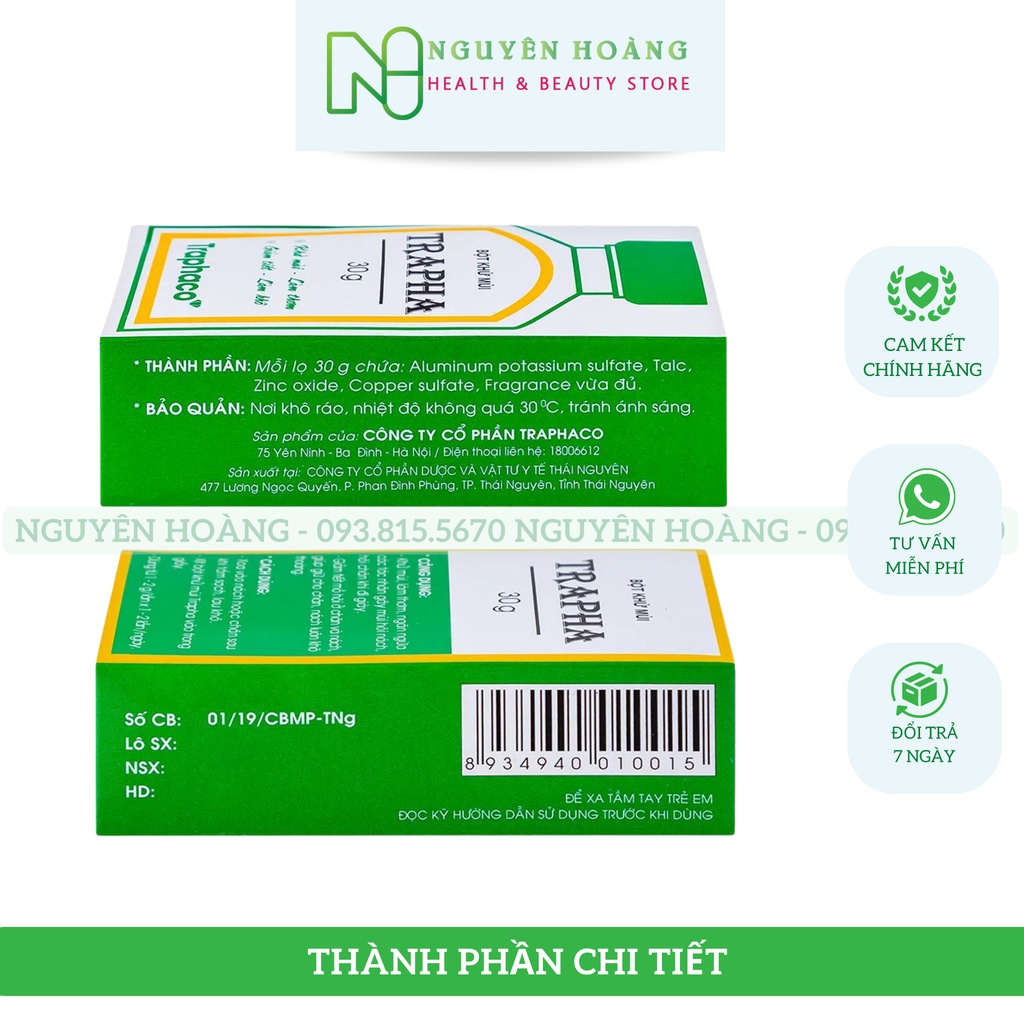 Bột khử mùi Trapha giảm mùi hôi chân, hôi giày, hôi nách giảm tiết mồ hôi, ngăn ngừa mùi hôi hiệu quả - chai 30g